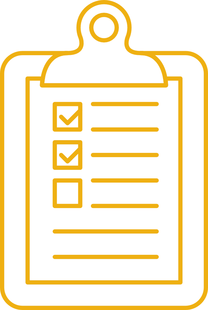 Clipboard with a checklist showing checked and unchecked boxes in a simple line graphic.
