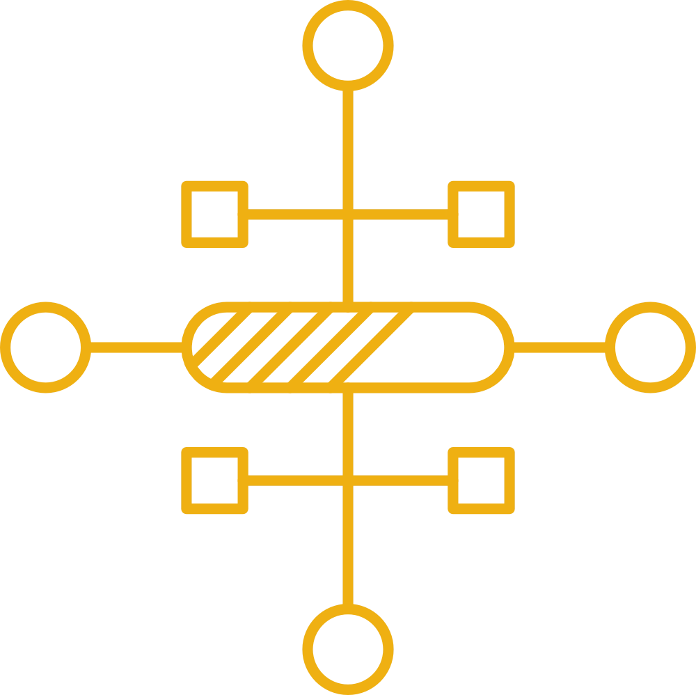 Abstract diagram of connected nodes and lines with a central highlighted bar in a simple line graphic.