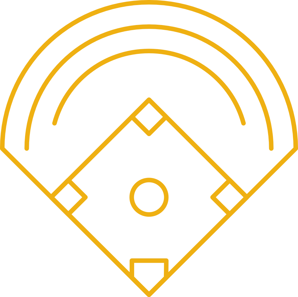 Baseball field diagram shown as a simple line graphic with bases and outfield arcs.