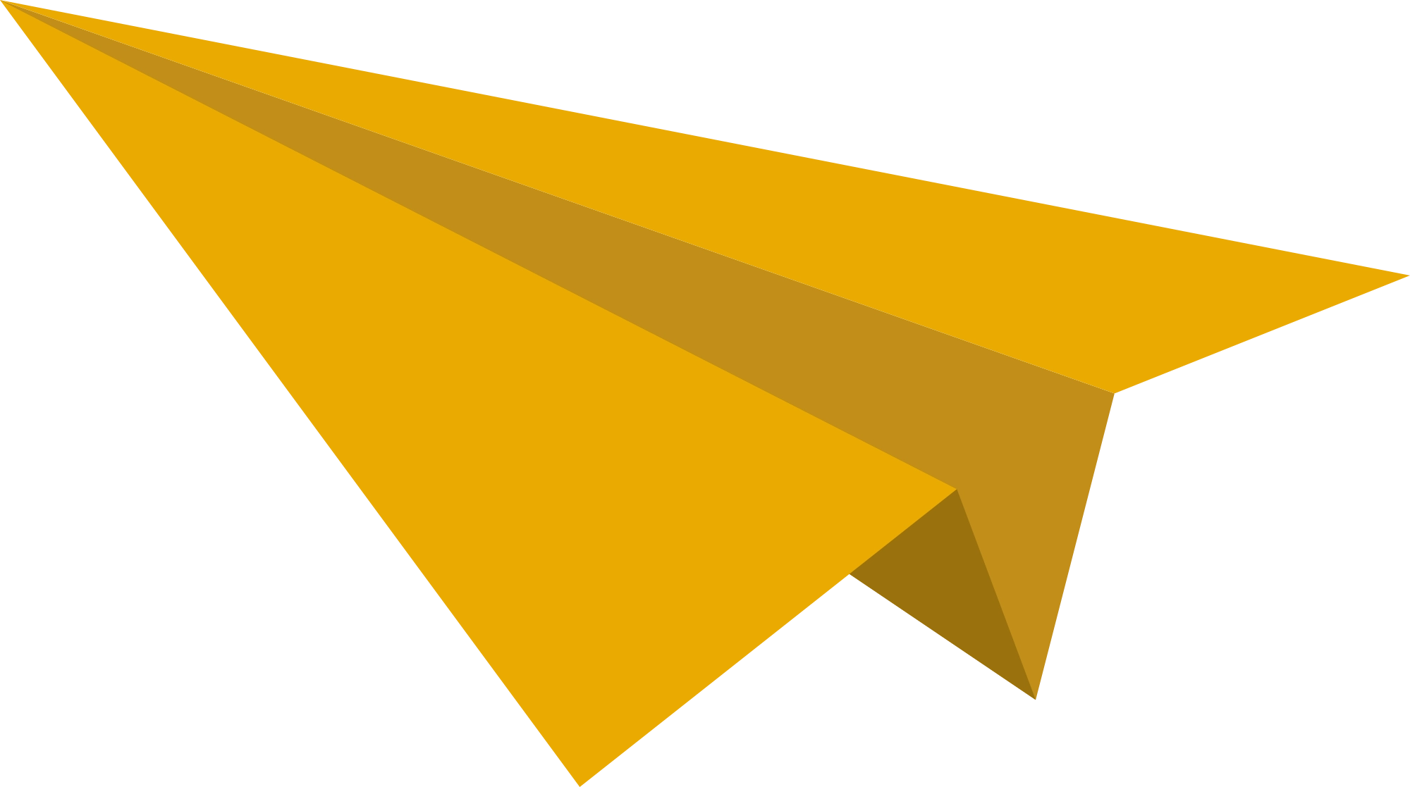 Abstract gold geometric shape resembling a folded paper airplane on a transparent background.